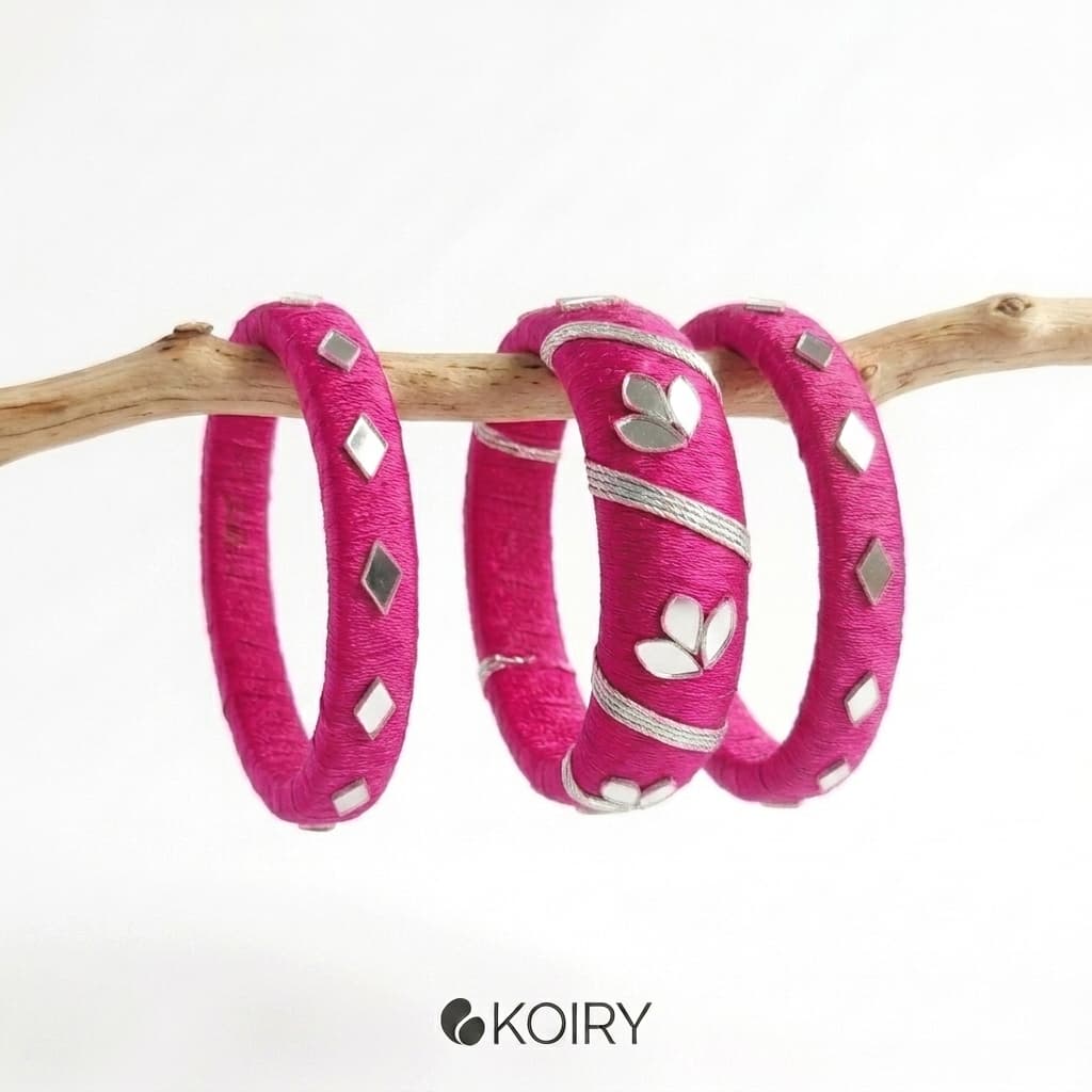 Silk Thread Mirror Bangle Set - Kooiry