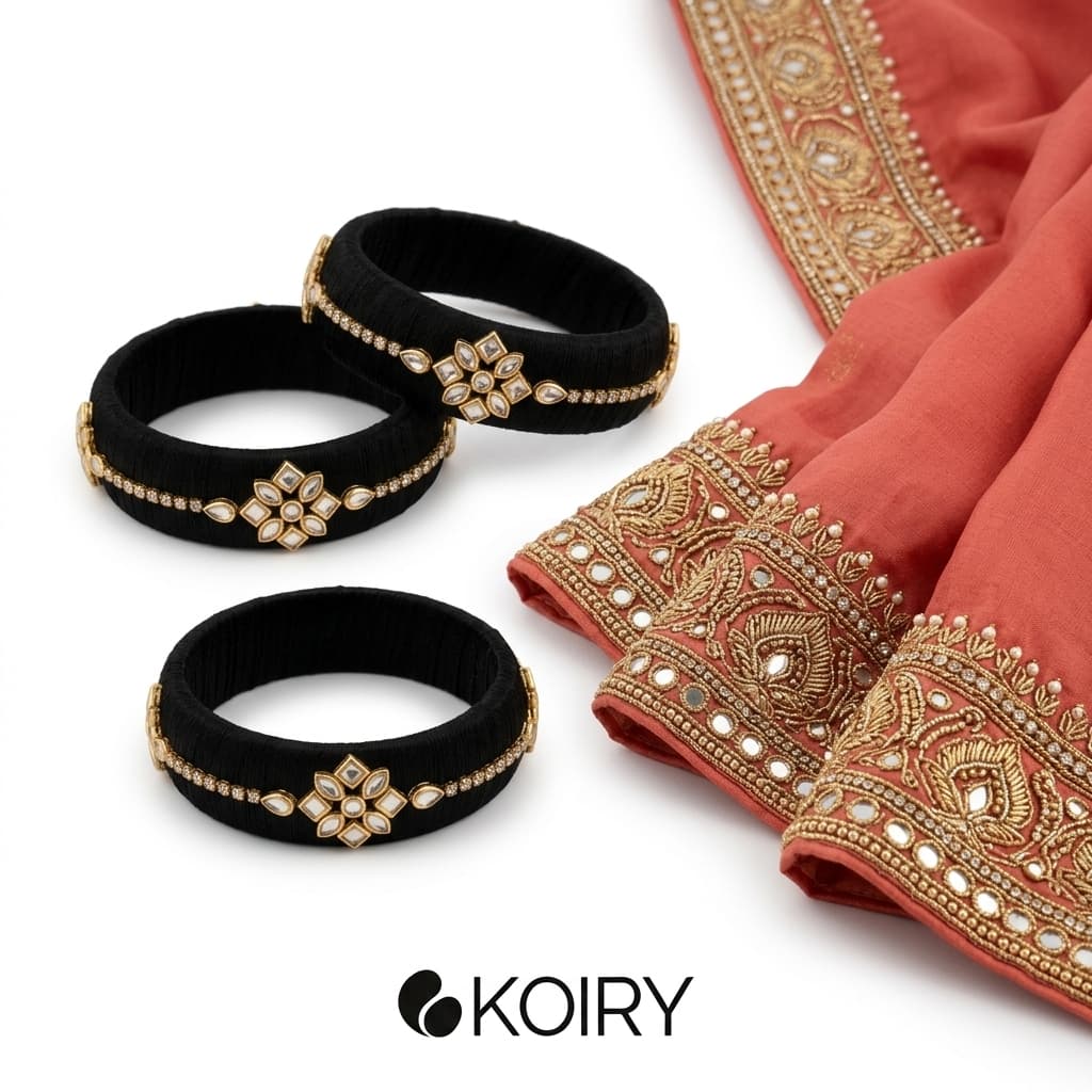 Black Silk Kundan Bangle Set alternate view