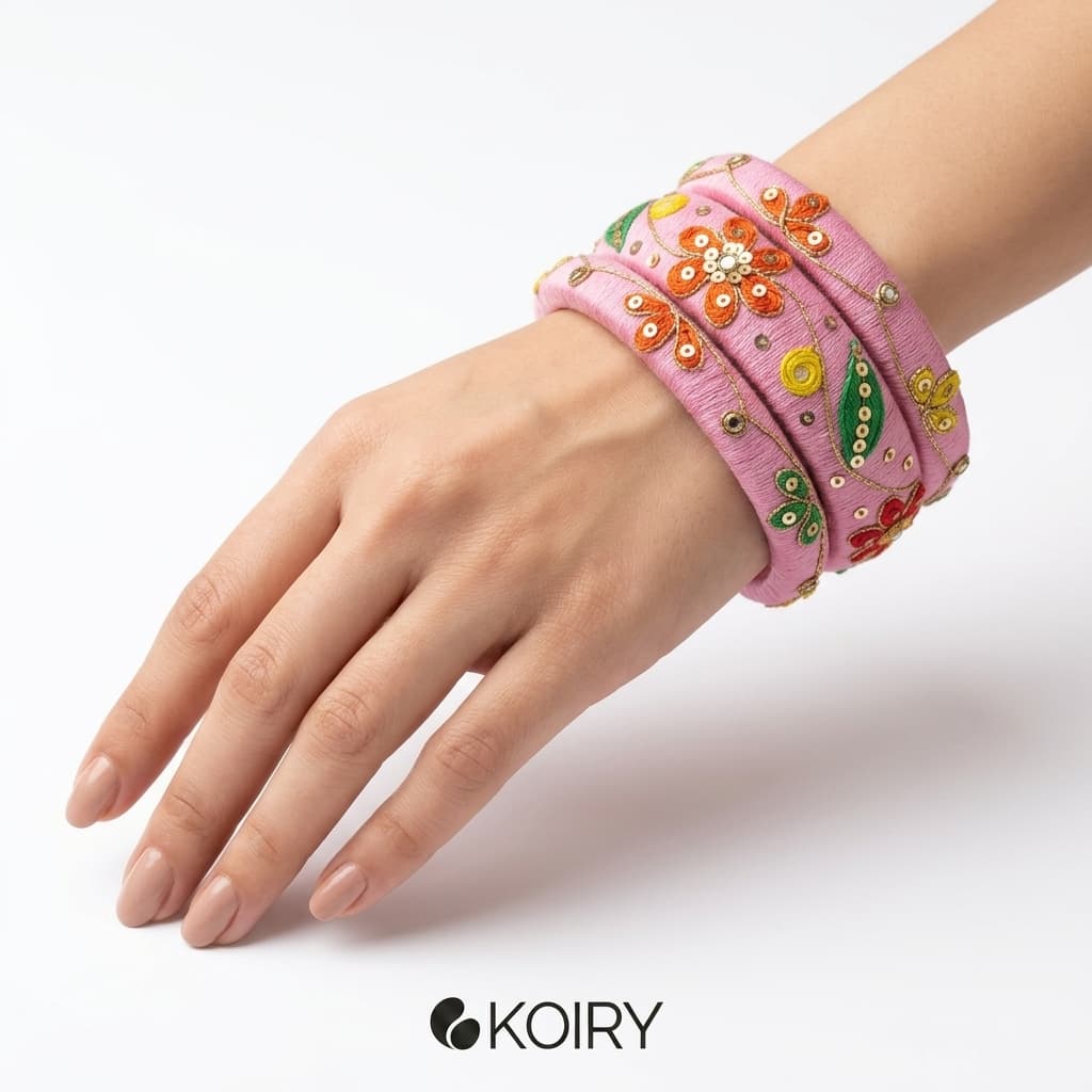 Pink Floral Embroidered Bangle Set alternate view